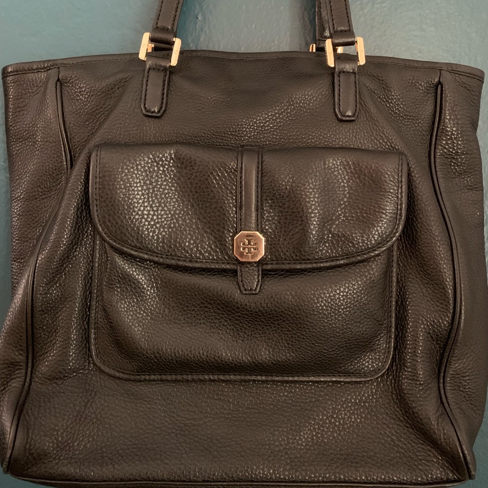 Tory Burch Black pebble leather tote